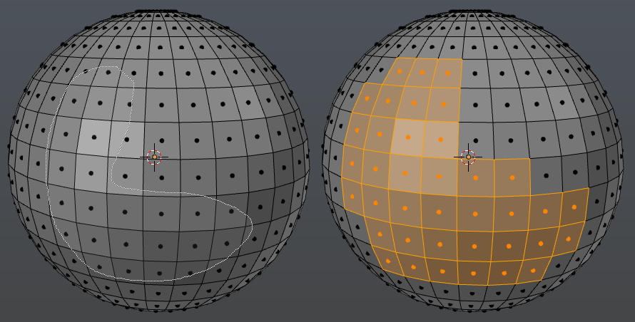 Auswählen von Faces einer Sphere mit dem Lasso