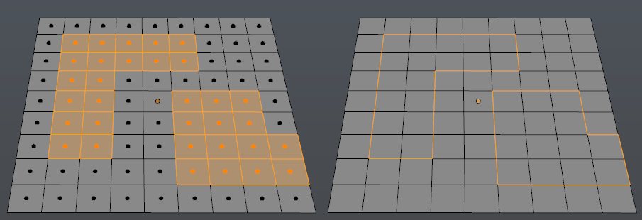 Select Boundary Loop konvertiert Faces in eine Umrandung aus Edges