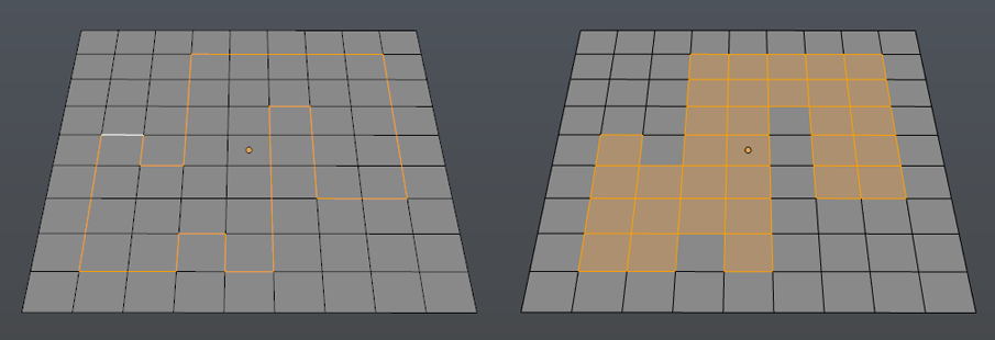 Select Loop Inner-Region konvertiert eine Umrandung aus Edges in eine Faceauswahl