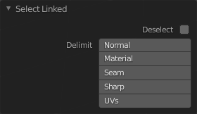 Im Select Linked Delimit Menü kannst du genauer auswählen, welche Elemente du selektieren möchtest