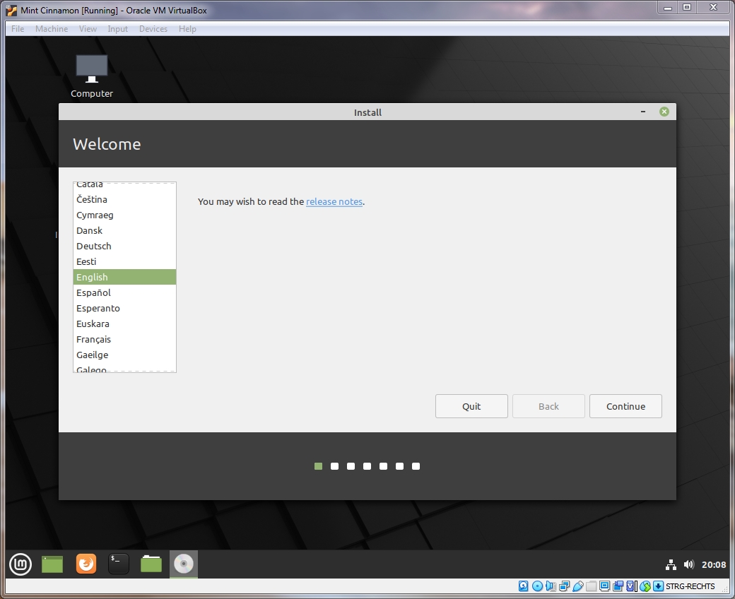 Selecting the language of your Linux Mint Cinnamon installation