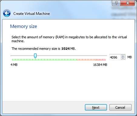 Setting the amount of RAM for the virtual machine.