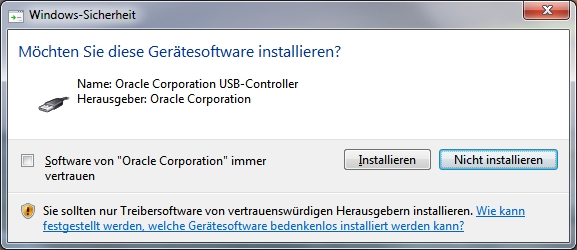 Windows wants to install a USB driver for the VirtualBox
