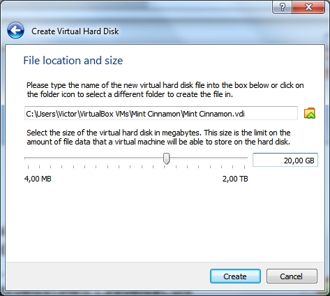 Setting the maximum capacity of your virtual hard drive