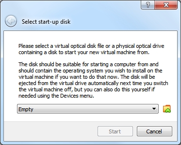 We need to select the .iso file as a start-up disk