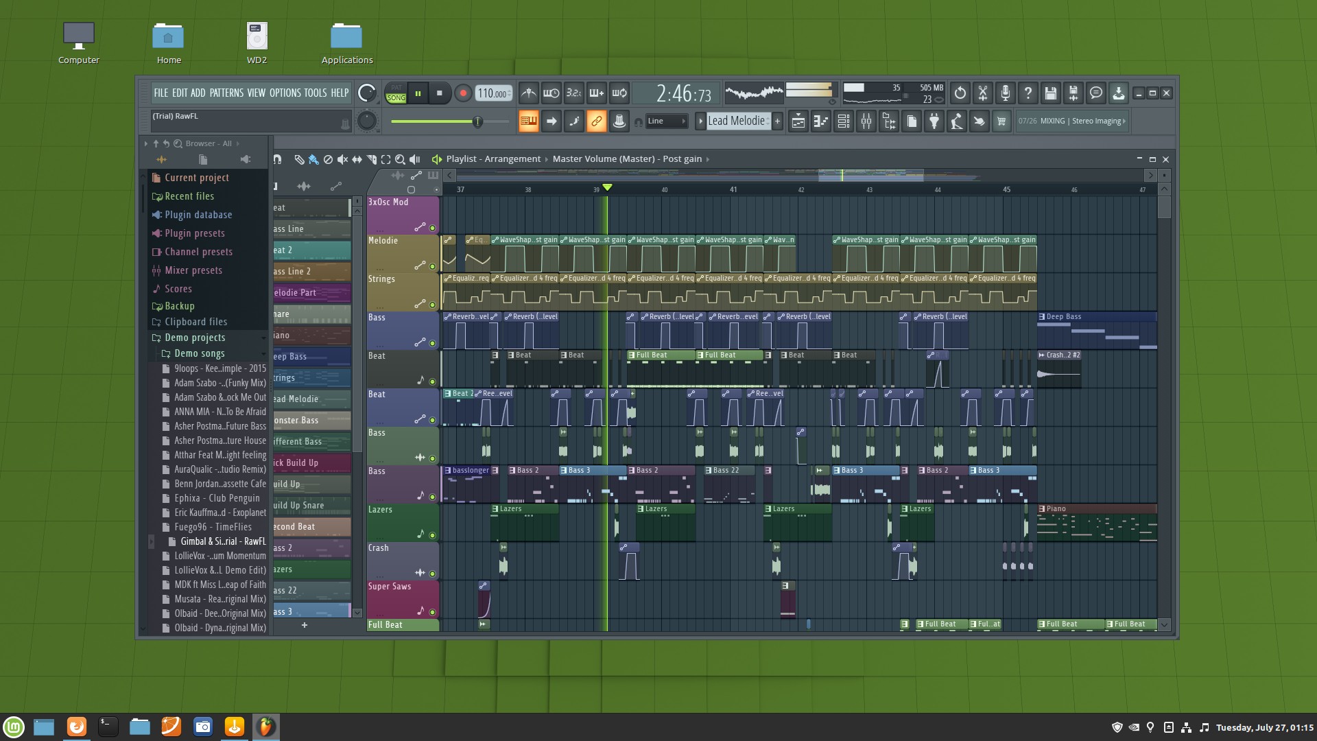 FL Studio 20 running in Lutris on Linux Mint